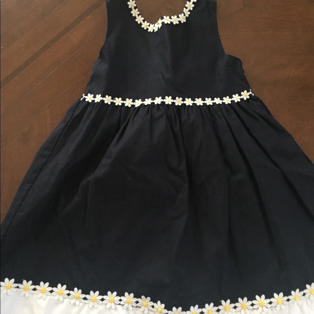 Girls cotton/linen navy sundress with flowers